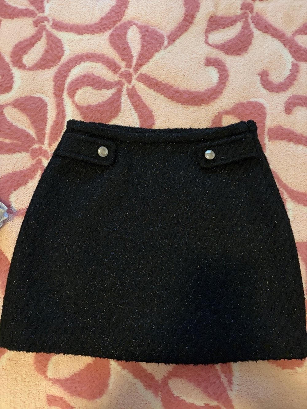 MICHAEL Michael Kors Black Tweed Mini Skirt with Button Tabs